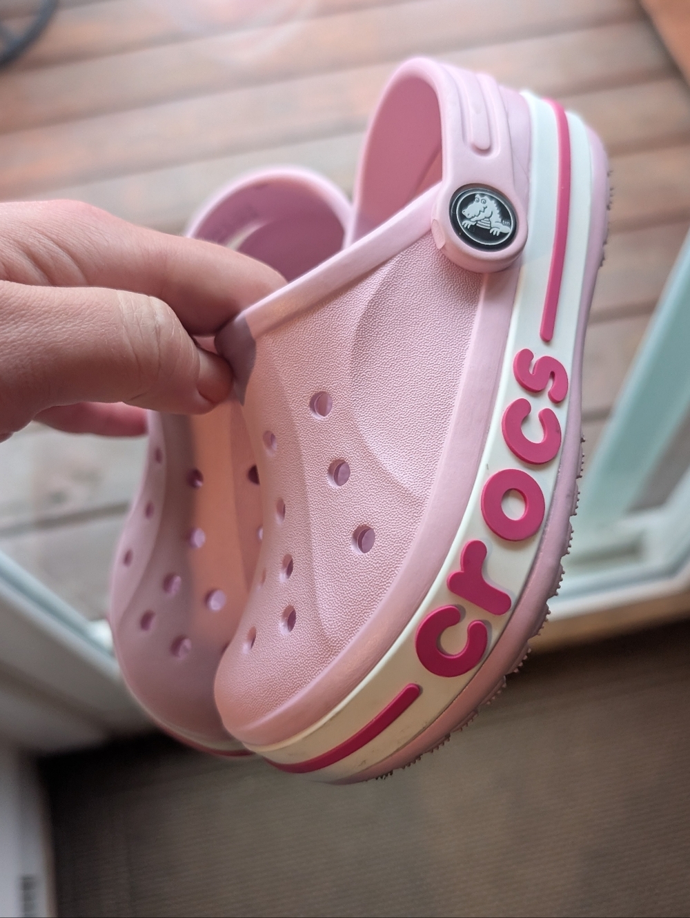 CROCS Kids Bubblegum Pink Clog with Pink Logo Trim- Only worn Once!
